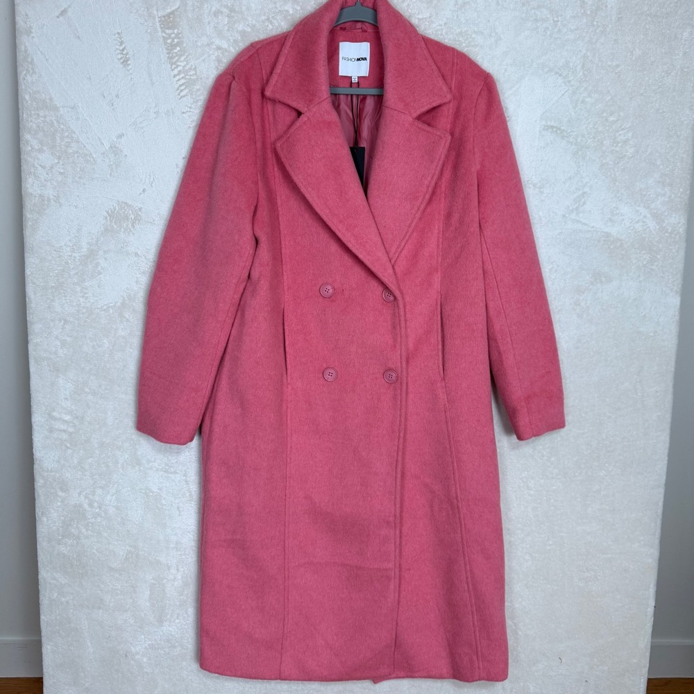 Fashion Nova Melonie Wool Trench Coat Bubblegum Pink Double Breasted NWT Size M‎